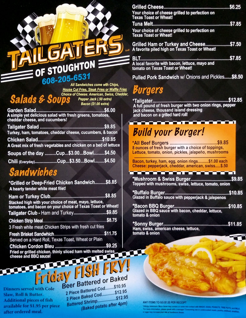 Food Menu Tailgaters of Stoughton